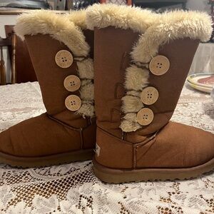 UGG Tan Fur-Trimmed Women's Boots